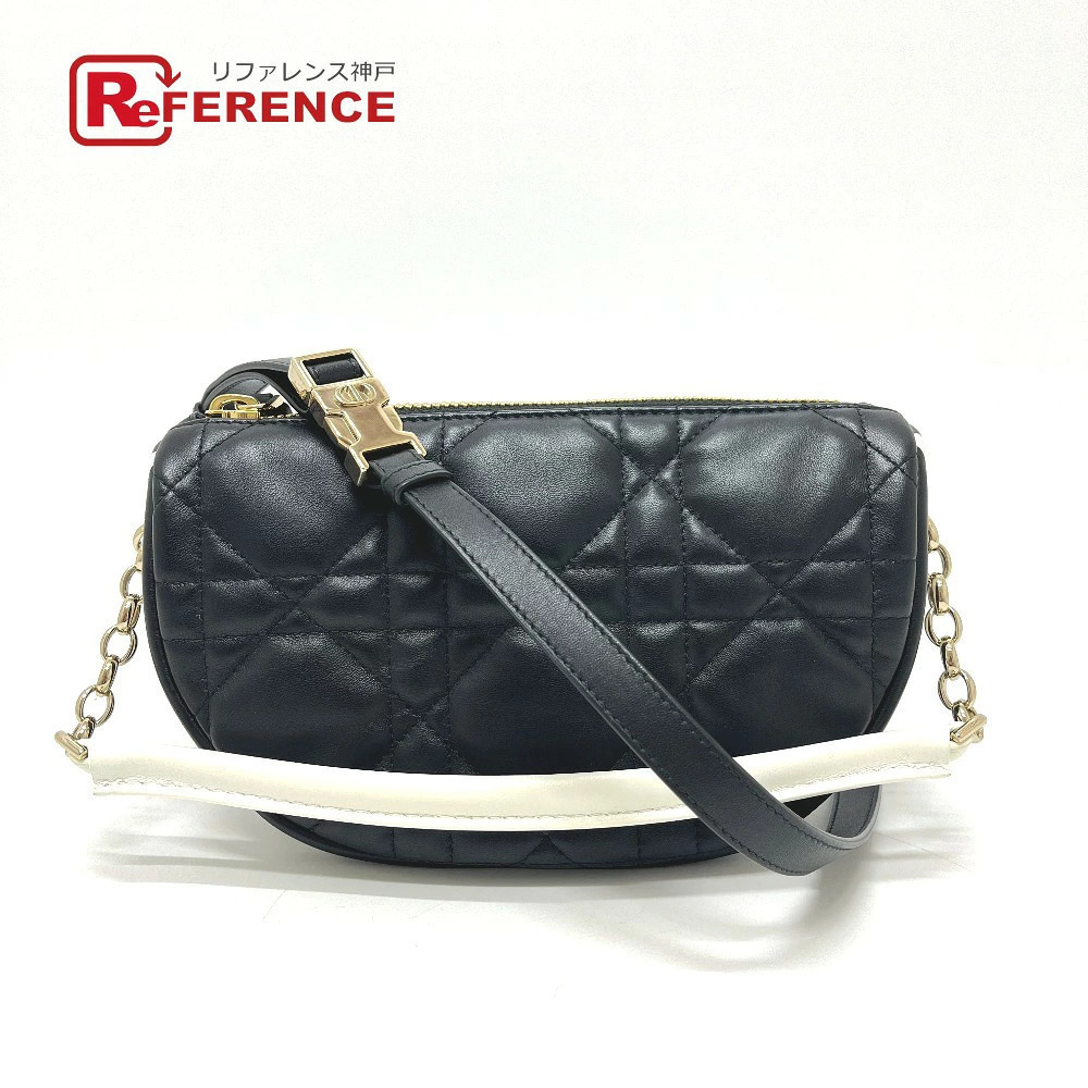 Christian Dior Cannage Vibe Hobo Bag Leather Shoulder Black